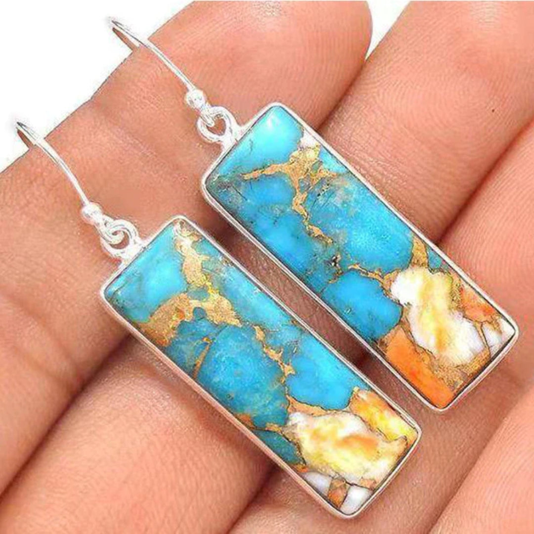 シックなヴィンテージブルー天然石イヤリング - 優雅さのひとしずく!