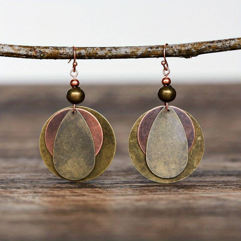 エレガントなラウンドヴィンテージイヤリング(暖かいブラウン)