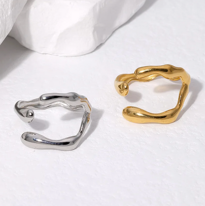 エレガントな不規則形状のボヘミアンスタイルリング、上質な18Kゴールドプレーティング付き