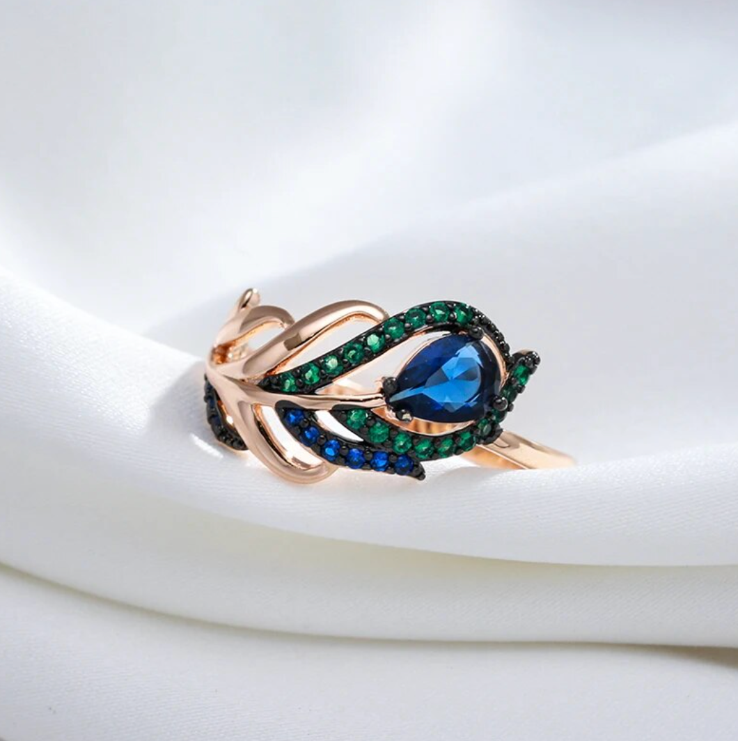 エクスクイジットな18Kローズゴールドメッキの孔雀セット