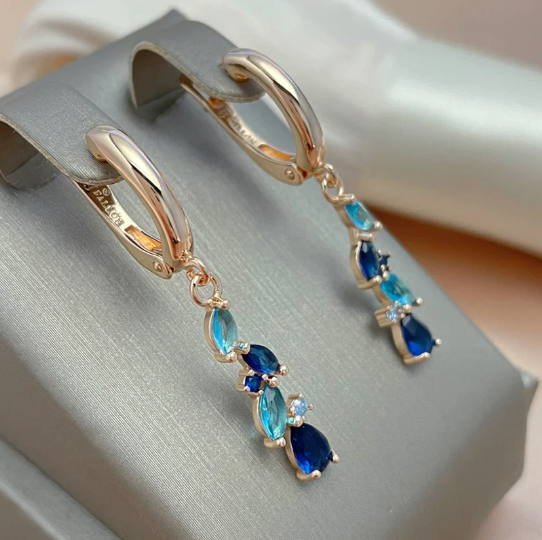 エレガントな海の涙のセット、上品な18金ローズゴールドオキシドデザイン