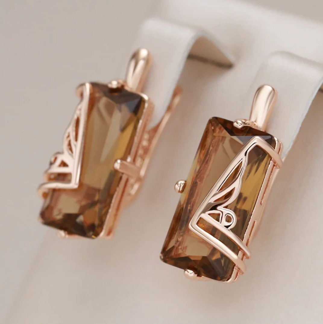 エレガントなバルティックアンバーセット、豪華な18金ローズゴールドメッキ付き