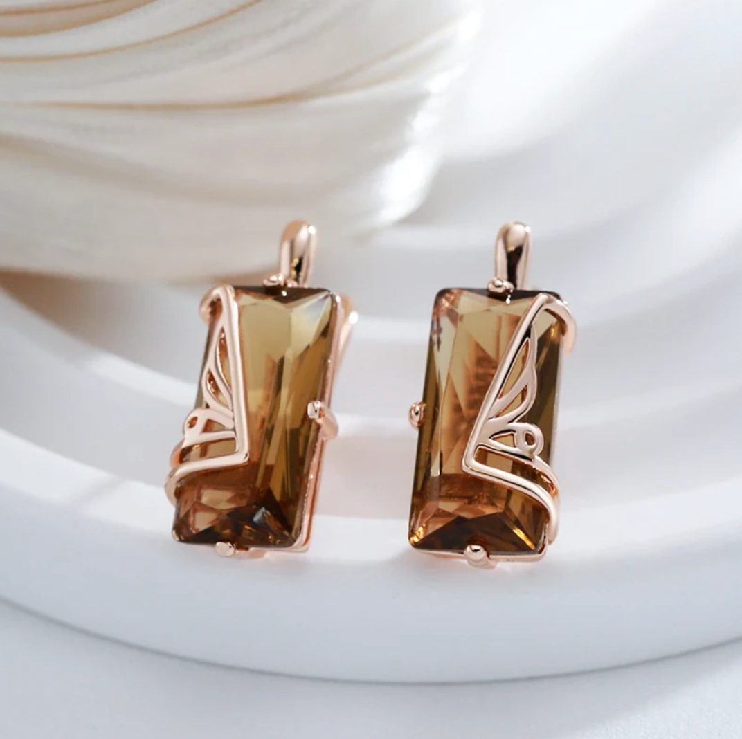 エレガントなバルティックアンバーセット、豪華な18金ローズゴールドメッキ付き