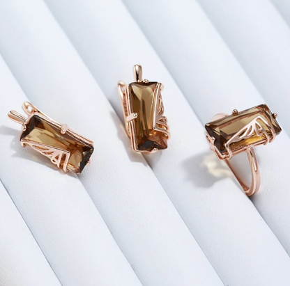 エレガントなバルティックアンバーセット、豪華な18金ローズゴールドメッキ付き