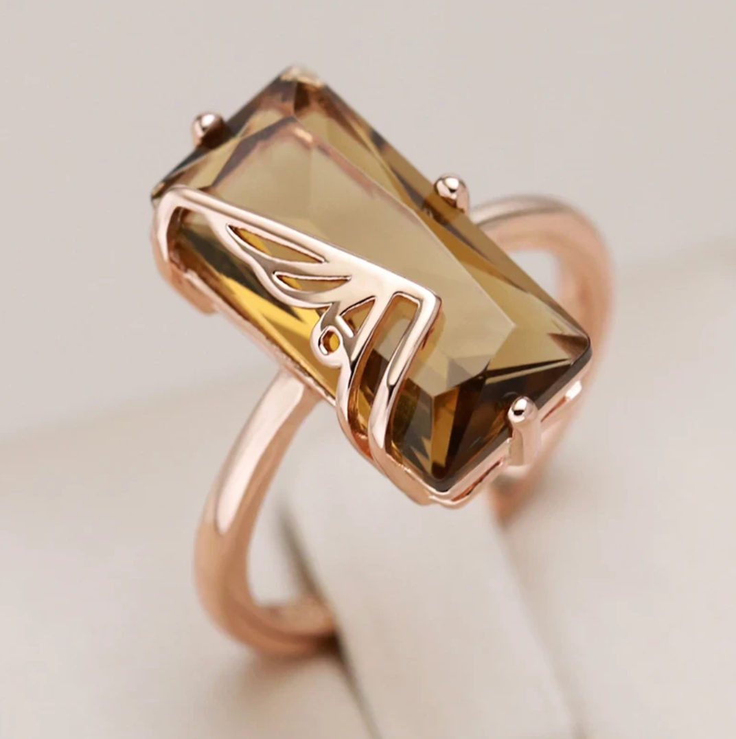 エレガントなバルティックアンバーセット、豪華な18金ローズゴールドメッキ付き