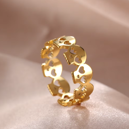 ハロウィン アレルギー対応 18金ゴールドメッキスチールのドクロリング - 怖いルックにぴったりのアクセサリー！