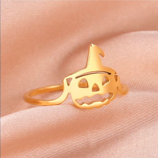 美しいハロウィン用アレルギー対応スチールの18金メッキかぼちゃリング – 完璧なハロウィンアクセサリー！
