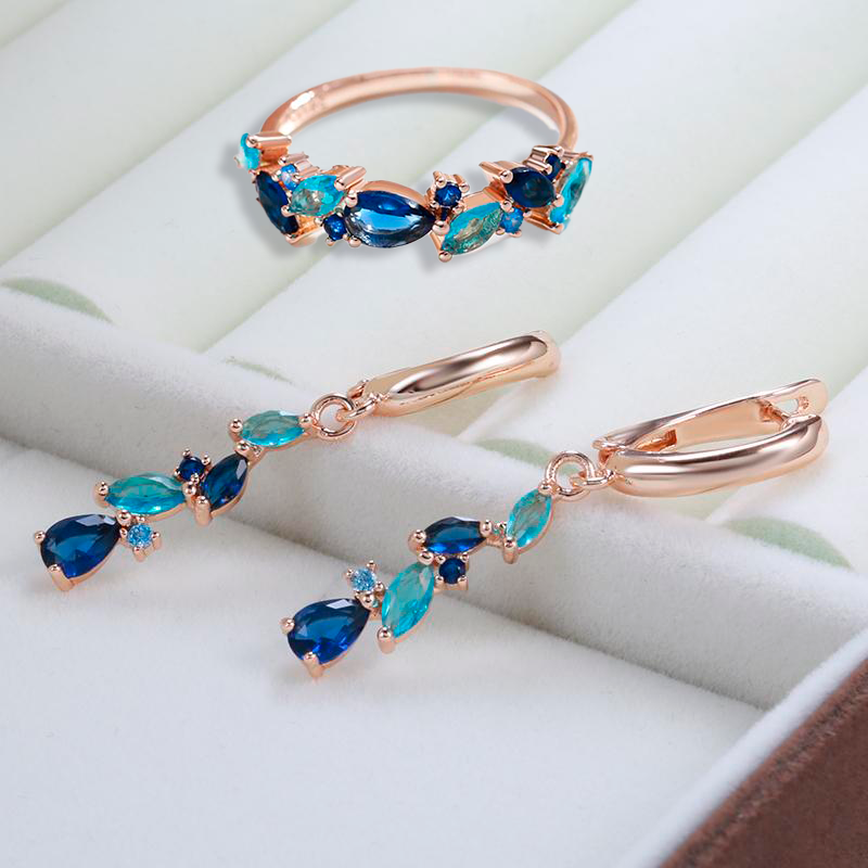 エレガントな海の涙のセット、上品な18金ローズゴールドオキシドデザイン