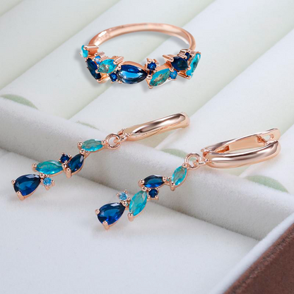 エレガントな海の涙のセット、上品な18金ローズゴールドオキシドデザイン