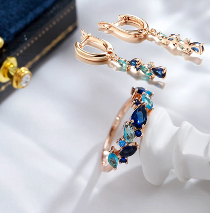 エレガントな海の涙のセット、上品な18金ローズゴールドオキシドデザイン