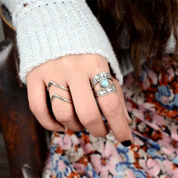 エレガントなオープンリング トルコ石 ドロップデザイン