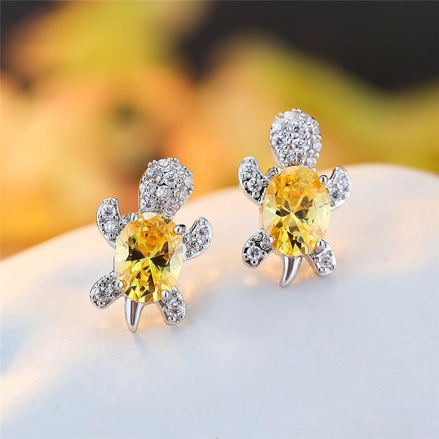 エレガントな海亀のイヤリング、上質なジルコニウムと高級シルバー製