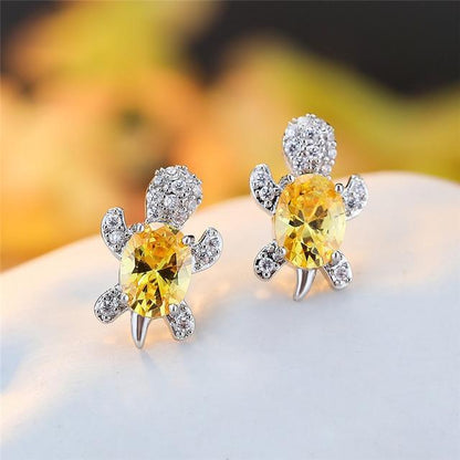 エレガントな海亀のイヤリング、上質なジルコニウムと高級シルバー製